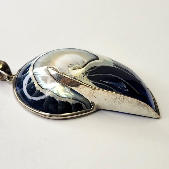 Mens Blue Nautilus Shell Pendant with 925 Sterling Silver - Picture 11 of 16